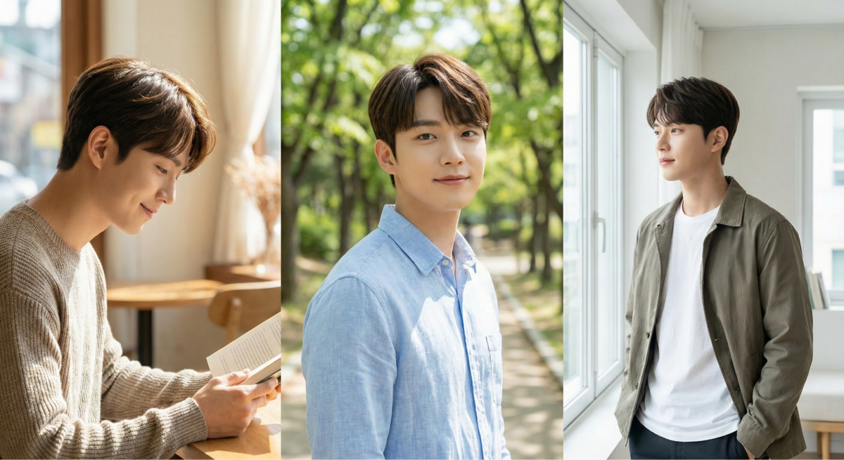 短髮斜瀏海以自然斜撥瀏海修飾臉型、風格溫柔百搭,造型彈性高,可一秒切換暖男、逗號頭或飛機頭造型。